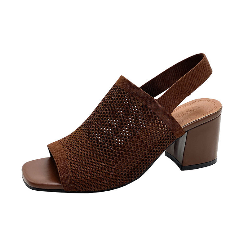 Sandales femme à talon épais, tissage léger, style européen & américain