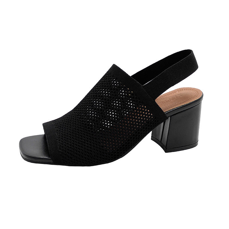 Sandales femme à talon épais, tissage léger, style européen & américain