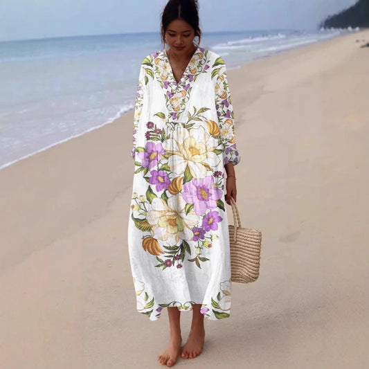 Robe chemise de vacances à manches longues – Style casual féminin