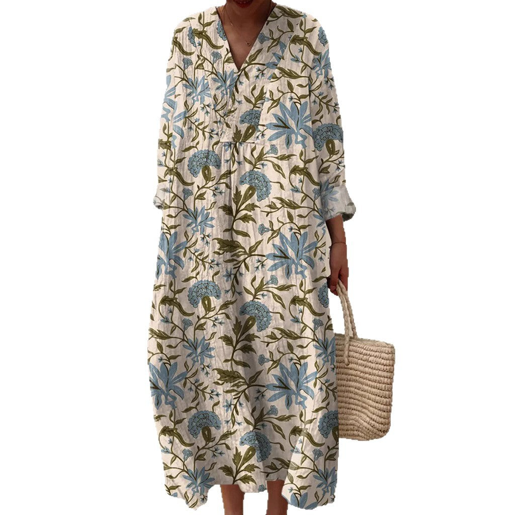 Robe chemise de vacances à manches longues – Style casual féminin