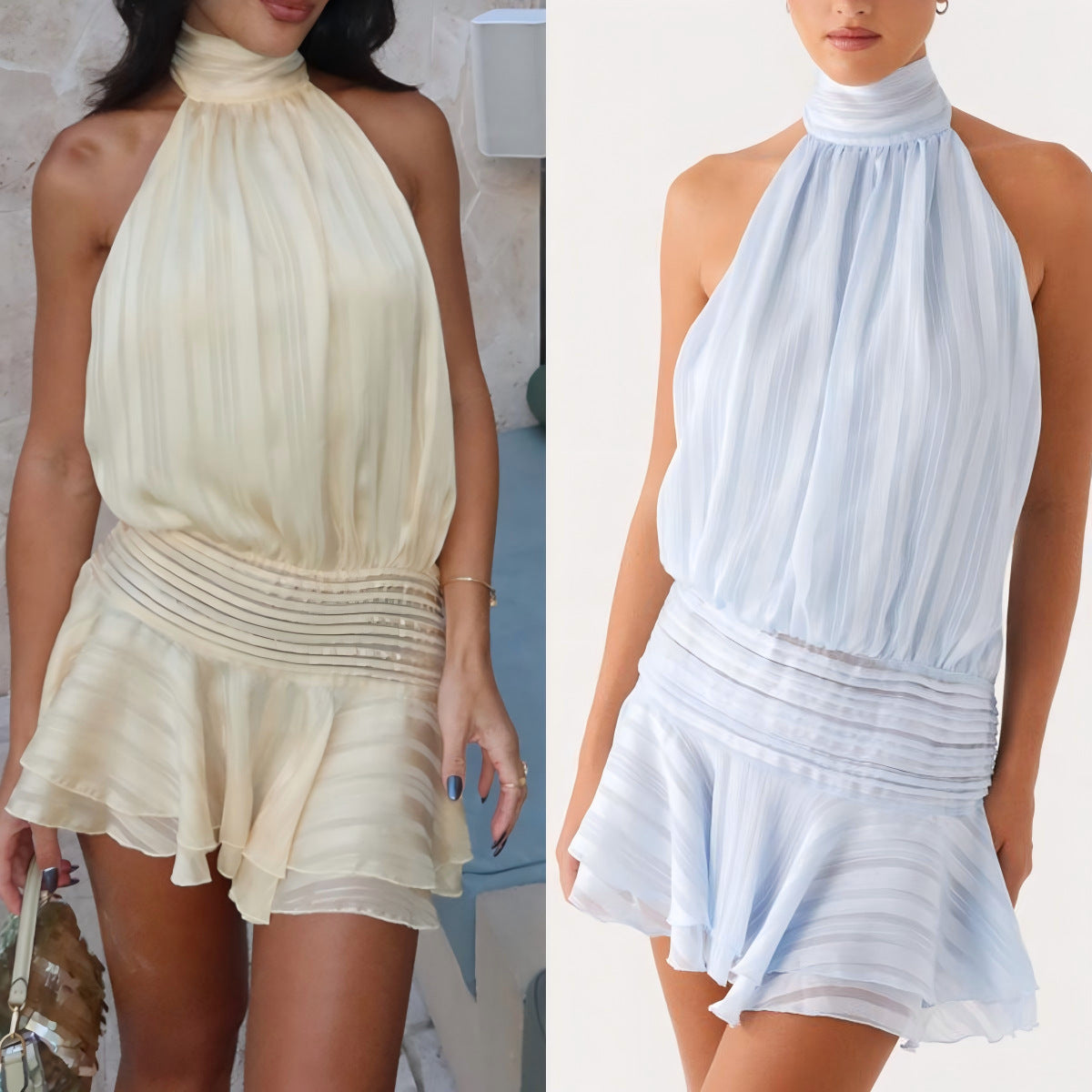 Robe courte sexy sans manches à lacets et dos nu pour femme