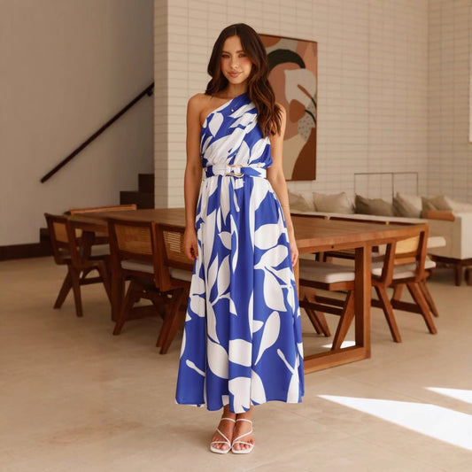 Robe Longue Imprimée à Épaules