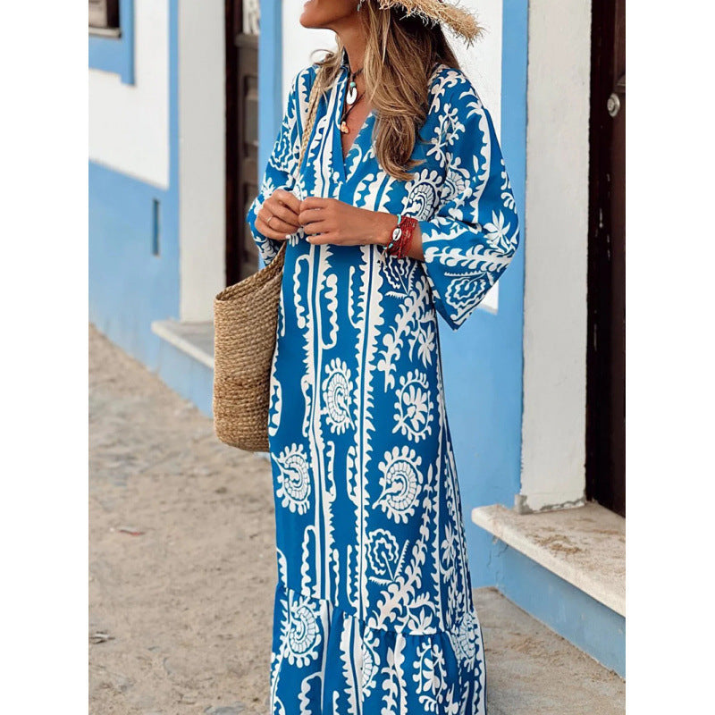 Robe Femme Imprimée à Col V Élégante