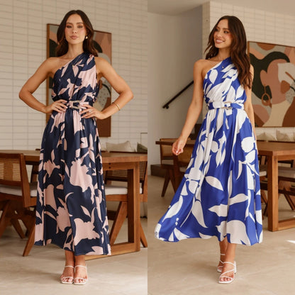 Robe Longue Imprimée à Épaules