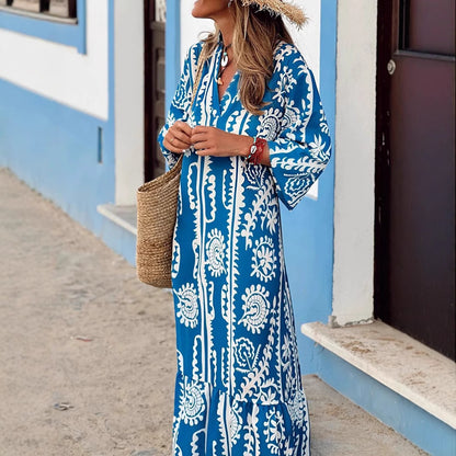 Robe Femme Imprimée à Col V Élégante