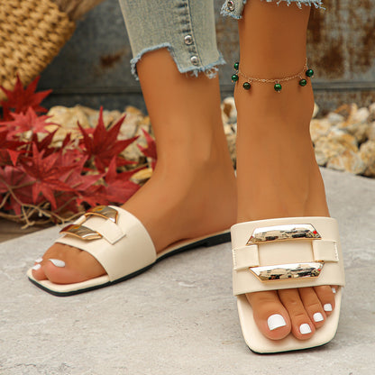 Sandales femme été, boucle métal, bout ouvert, élégantes et confortables
