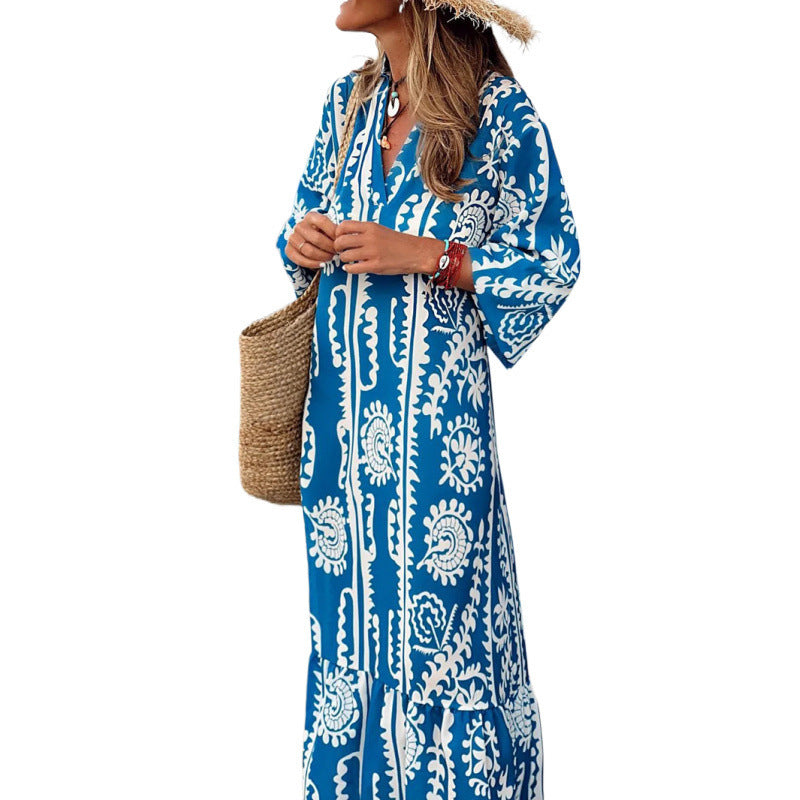 Robe Femme Imprimée à Col V Élégante