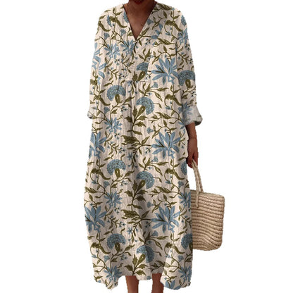 Robe chemise de vacances à manches longues – Style casual féminin