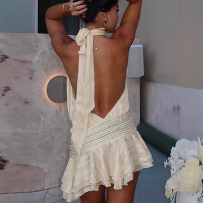 Robe courte sexy sans manches à lacets et dos nu pour femme