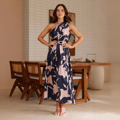Robe Longue Imprimée à Épaules