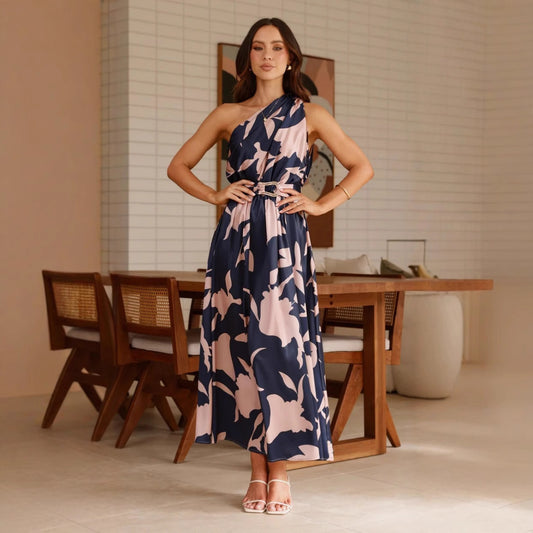 Robe Longue Imprimée à Épaules